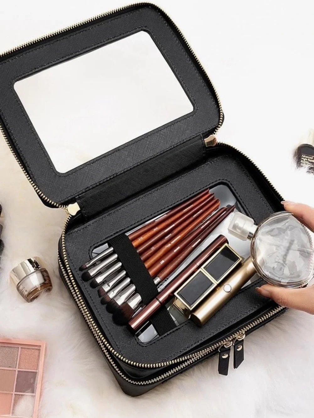 Double-Layer Zip Cosmetic Case (NIB)